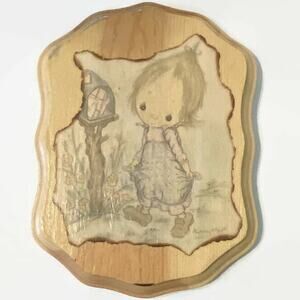 Vintage Betsey Clark Plaque Signed Kitchy 70s Decoupage Grandma Country Decor